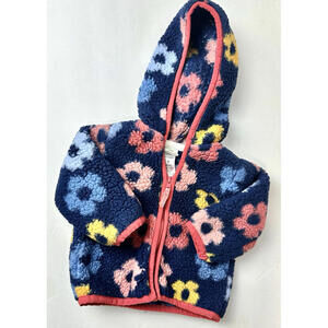 Little Me - Fleece Blue Flower Kids jacket With Pink Zipper Size 3 month